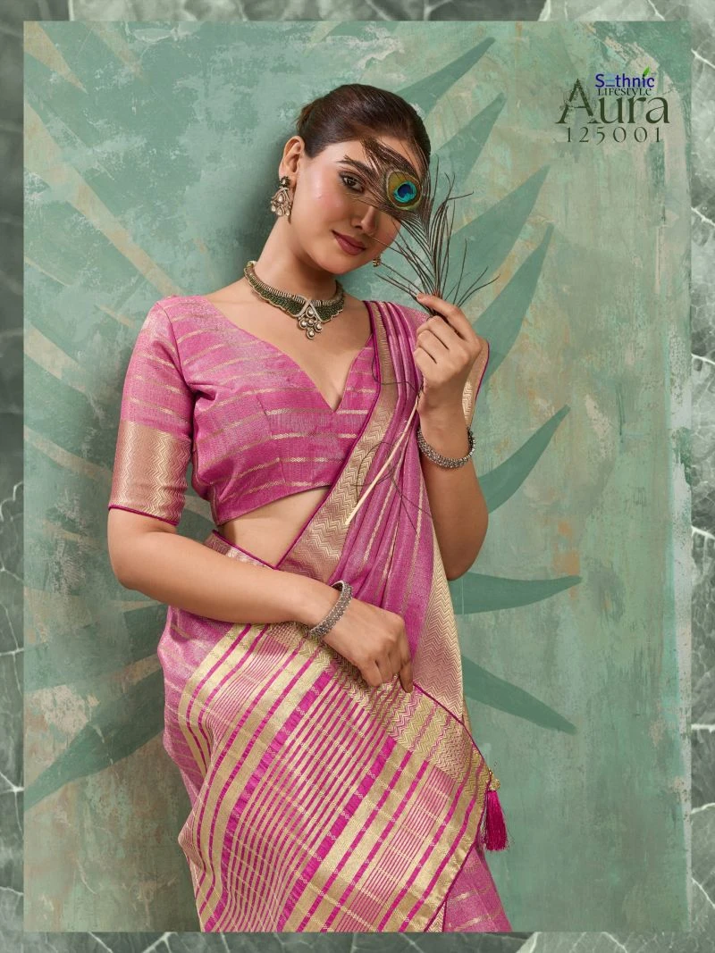 Sethnic Aura Bloom Tissue Cotton Zari Work Designer Saree