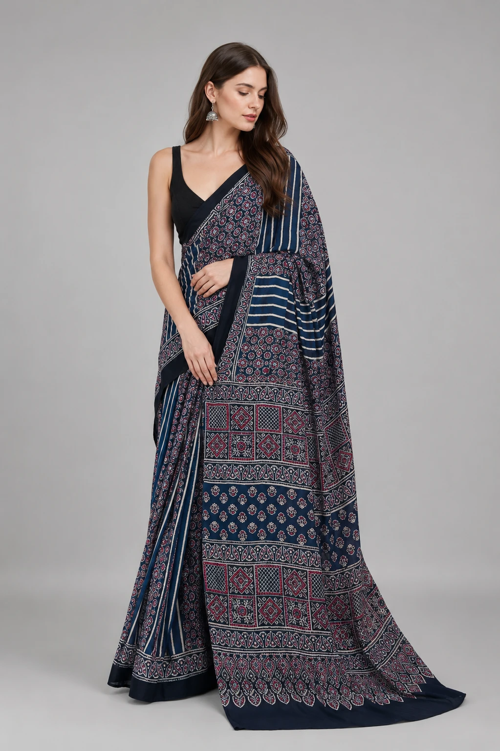 Sf Ajrakh Vol 2 Soft Japan Satin Ajrakh Printed Saree Collection