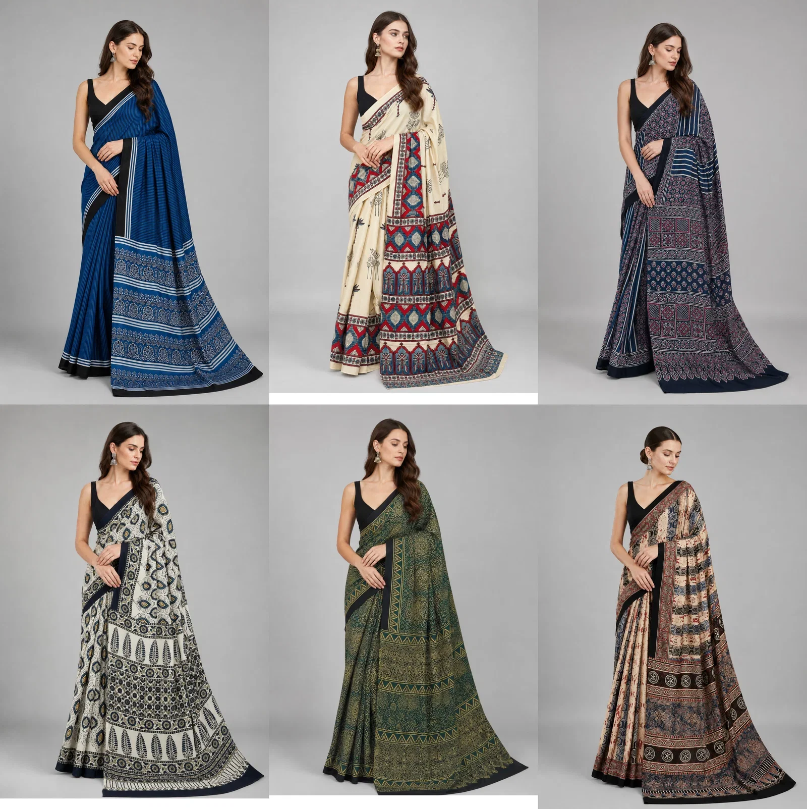 Sf Ajrakh Vol 2 Soft Japan Satin Ajrakh Printed Saree Collection