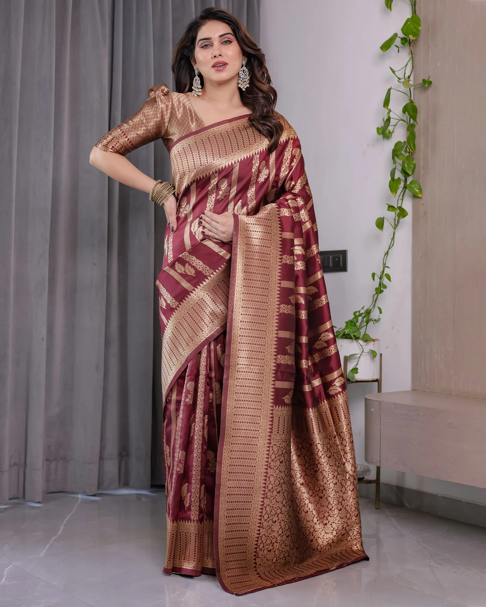 Sh Jcq 07 Soft Lichi Silk Zari Worked Saree Collection