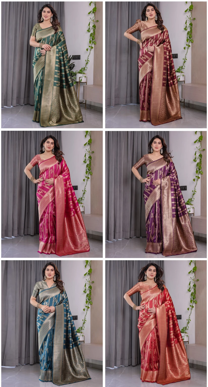 Sh Jcq 07 Soft Lichi Silk Zari Worked Saree Collection