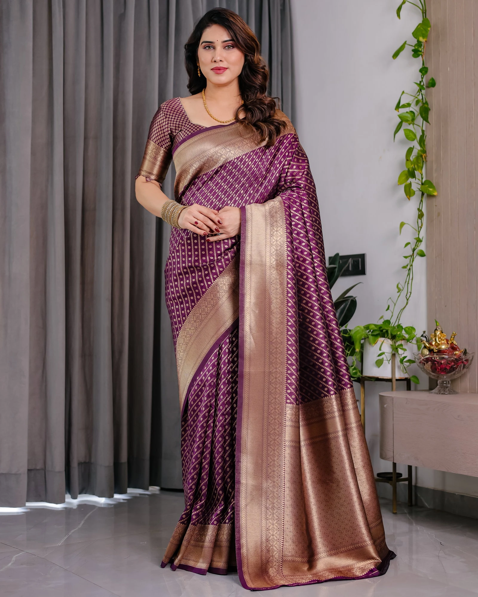 Sh Jcq 08 Soft Lichi Silk Jacquard Worked Saree Collection