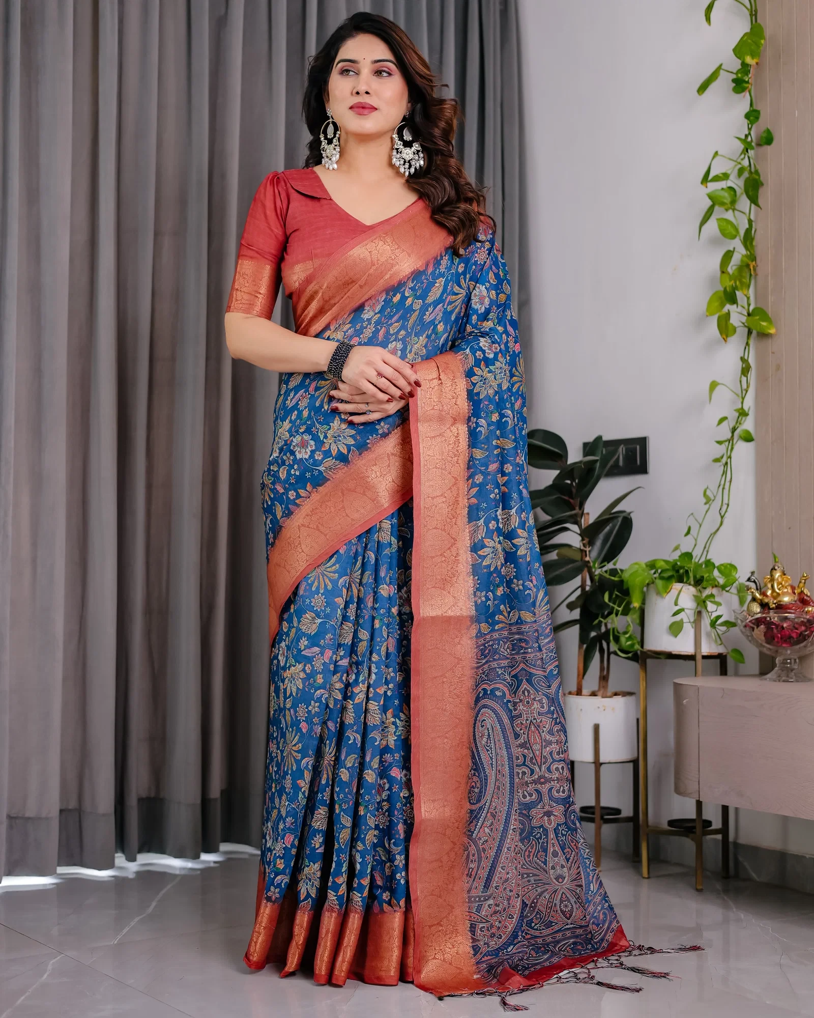 Sh Lj 01 to 07 Handloom Linen Floral Printed Saree Collection