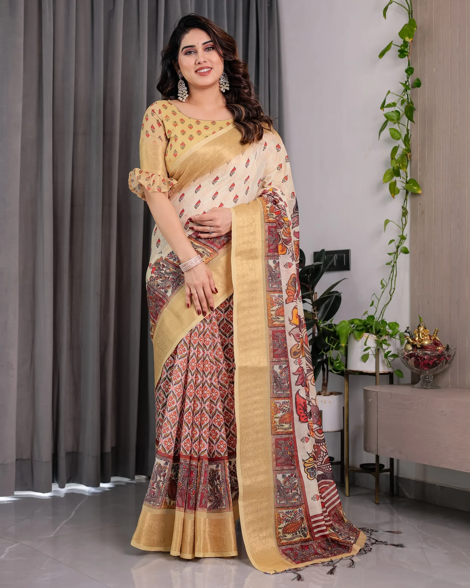 Sh Lj 01 to 07 Handloom Linen Floral Printed Saree Collection