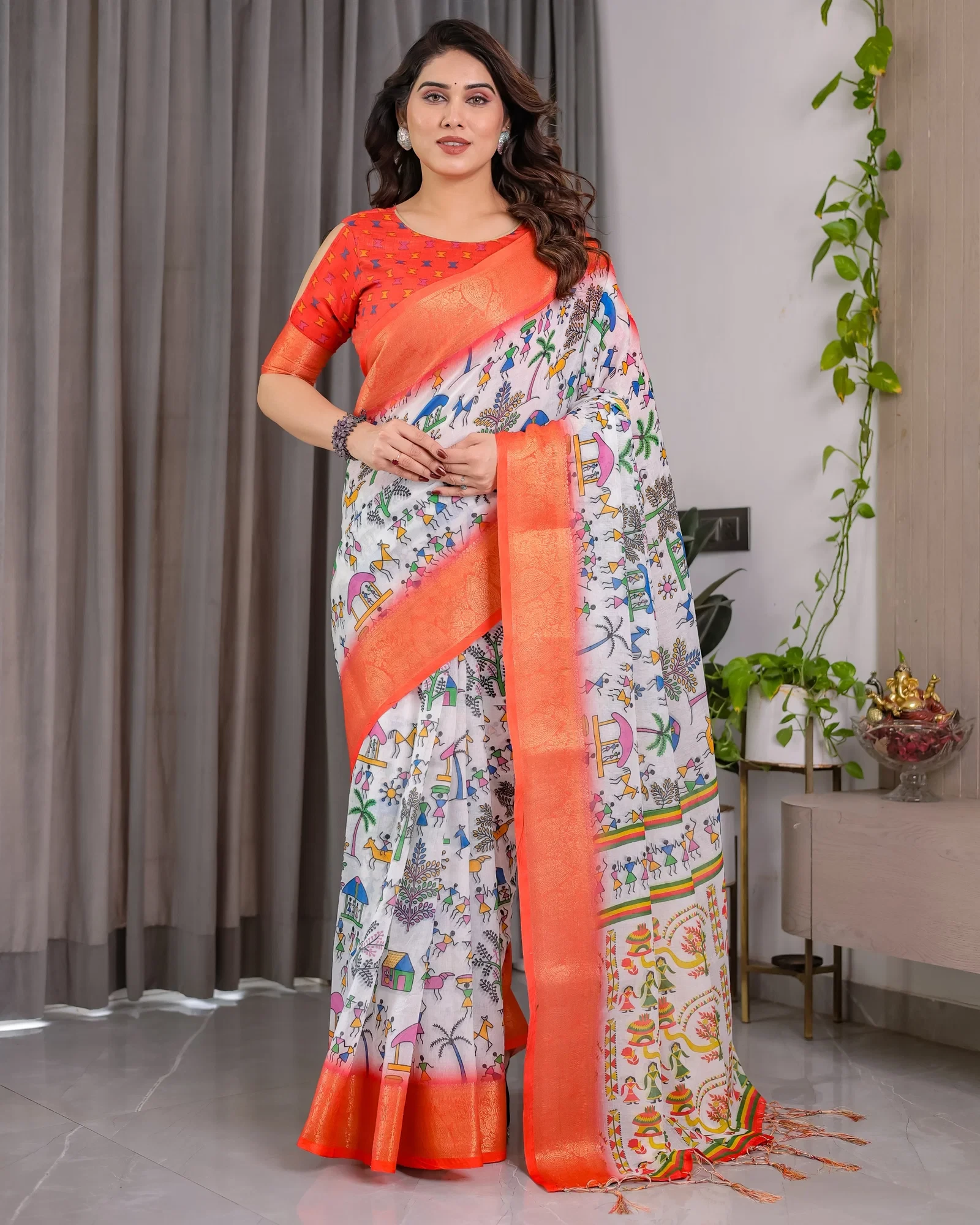 Sh Lj 01 to 07 Handloom Linen Floral Printed Saree Collection