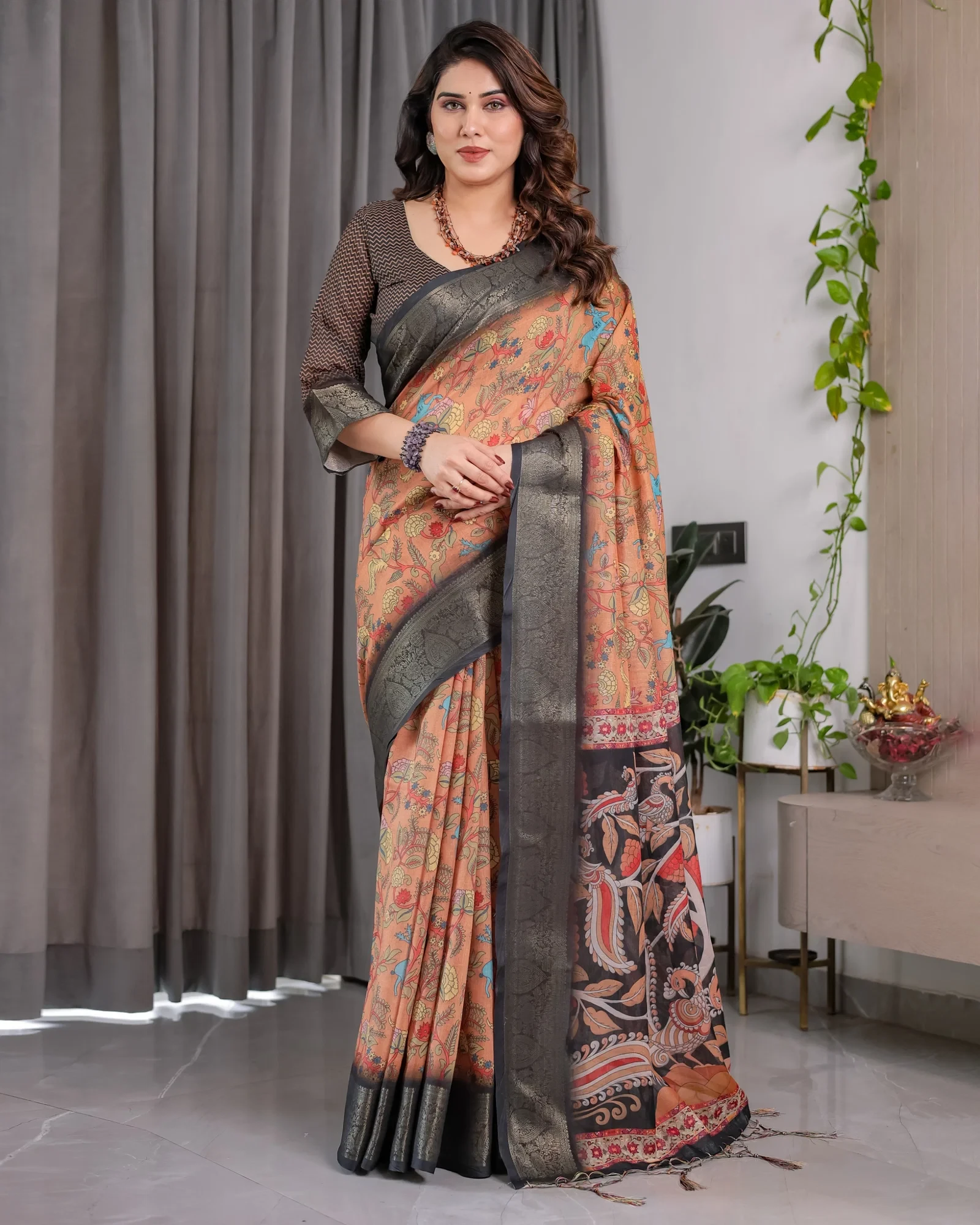 Sh Lj 15 to 21 Handloom Linen Floral Printed Saree Collection