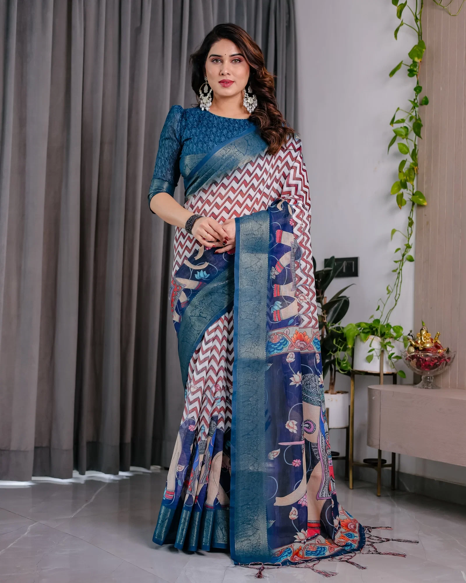 Sh Lj 15 to 21 Handloom Linen Floral Printed Saree Collection