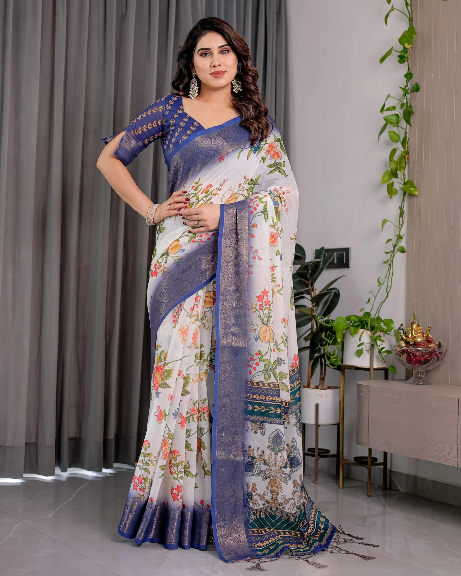 Sh Lj 15 to 21 Handloom Linen Floral Printed Saree Collection