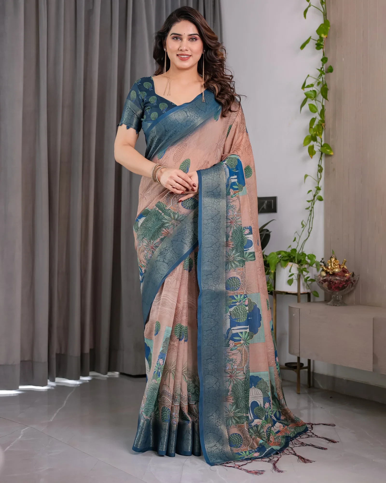 Sh Lj 15 to 21 Handloom Linen Floral Printed Saree Collection
