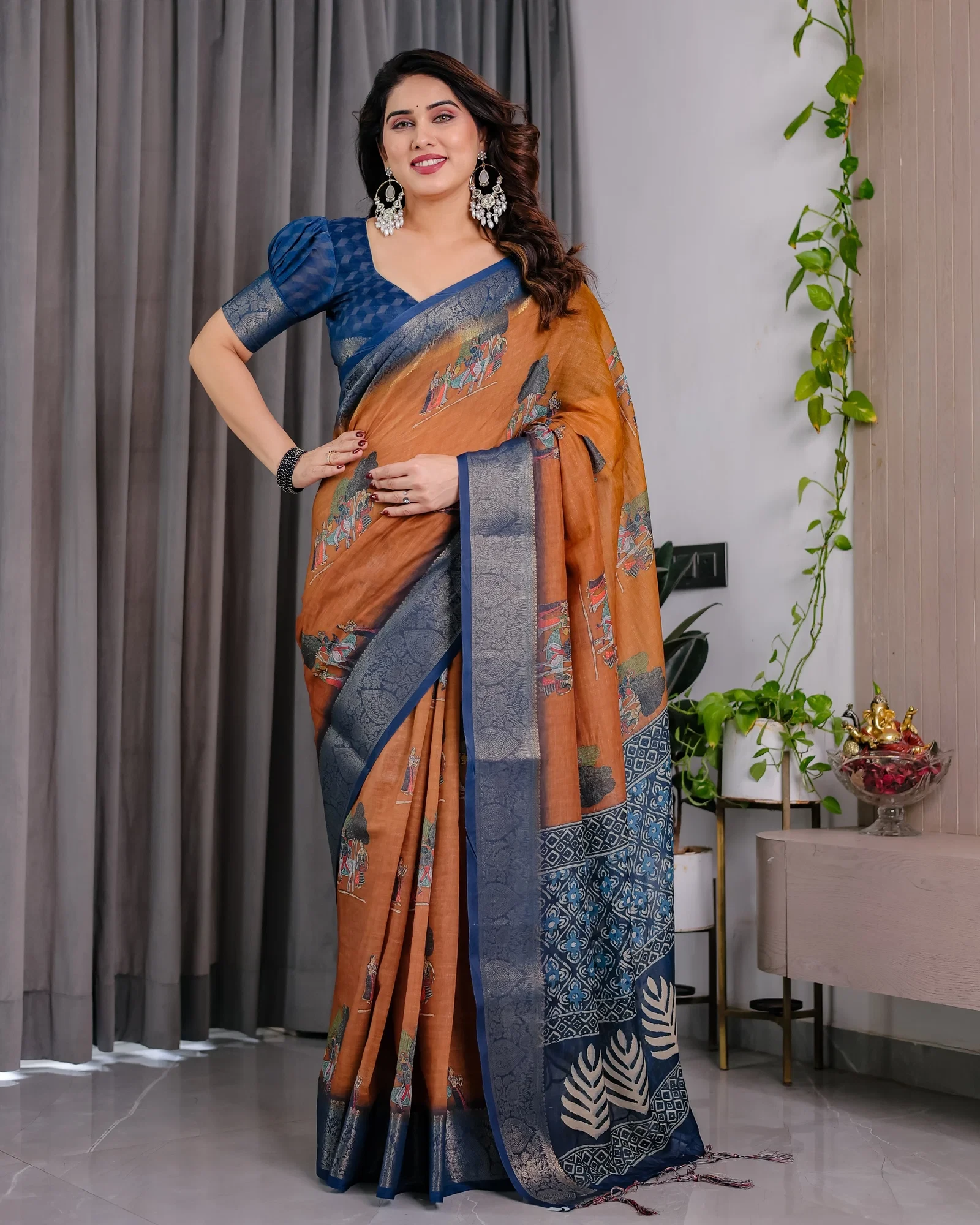 Sh Lj 15 to 21 Handloom Linen Floral Printed Saree Collection