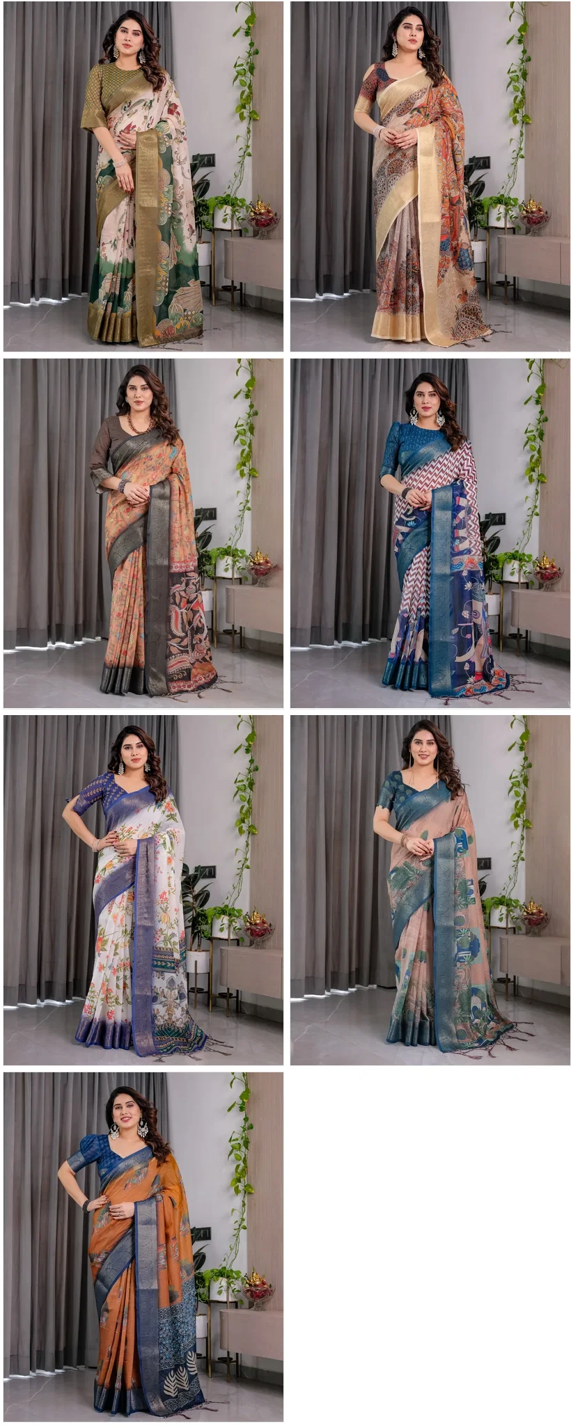 Sh Lj 15 to 21 Handloom Linen Floral Printed Saree Collection