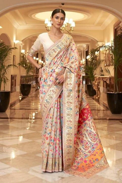 Soft Silk 008 Pashmina Kashmiri Weaving Saree Collection