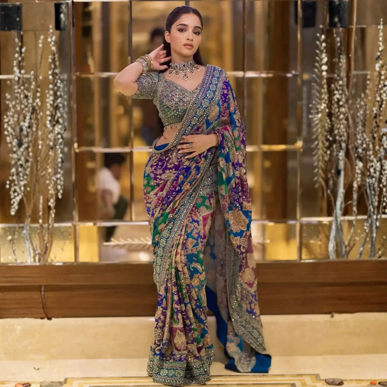 St D No 124 Chinon Silk Designer Handworked Saree Collection