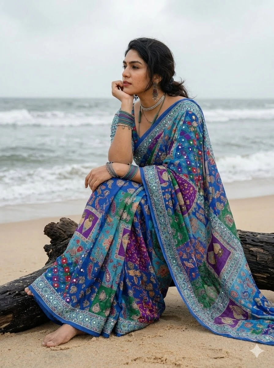 St D No 124 Chinon Silk Designer Handworked Saree Collection
