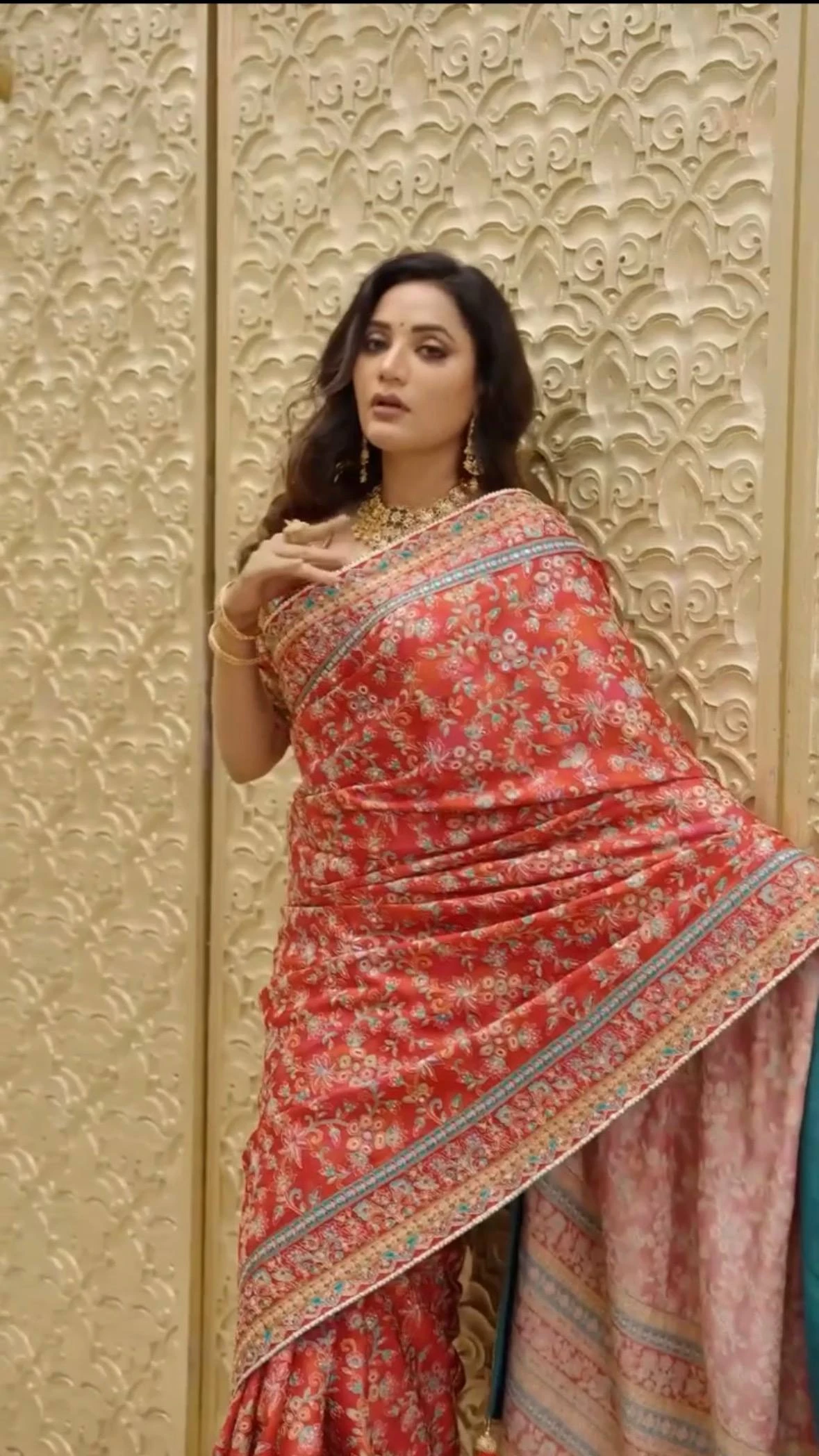 St D No 129 Chinon Silk Handworked Saree Collection