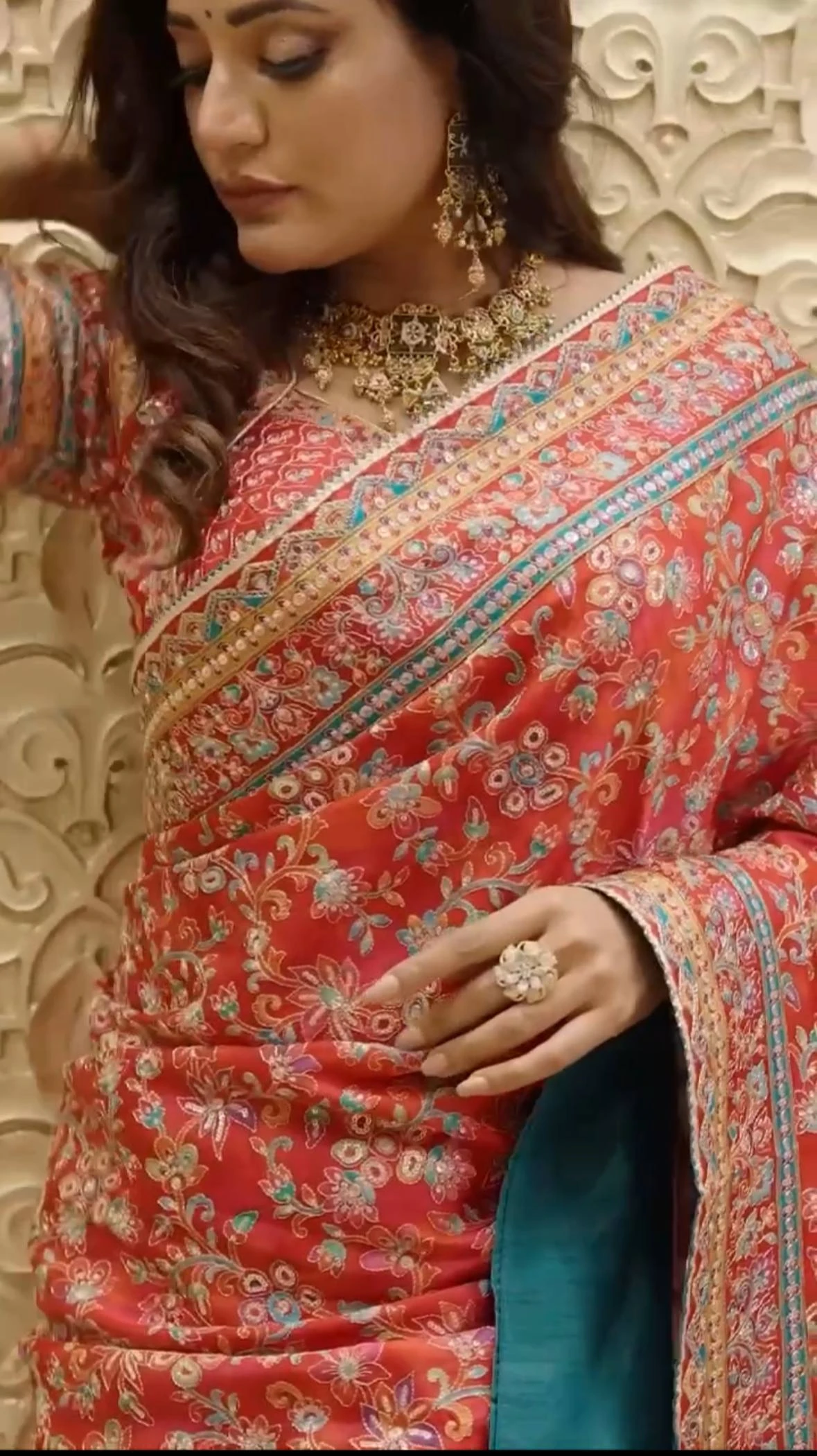 St D No 129 Chinon Silk Handworked Saree Collection