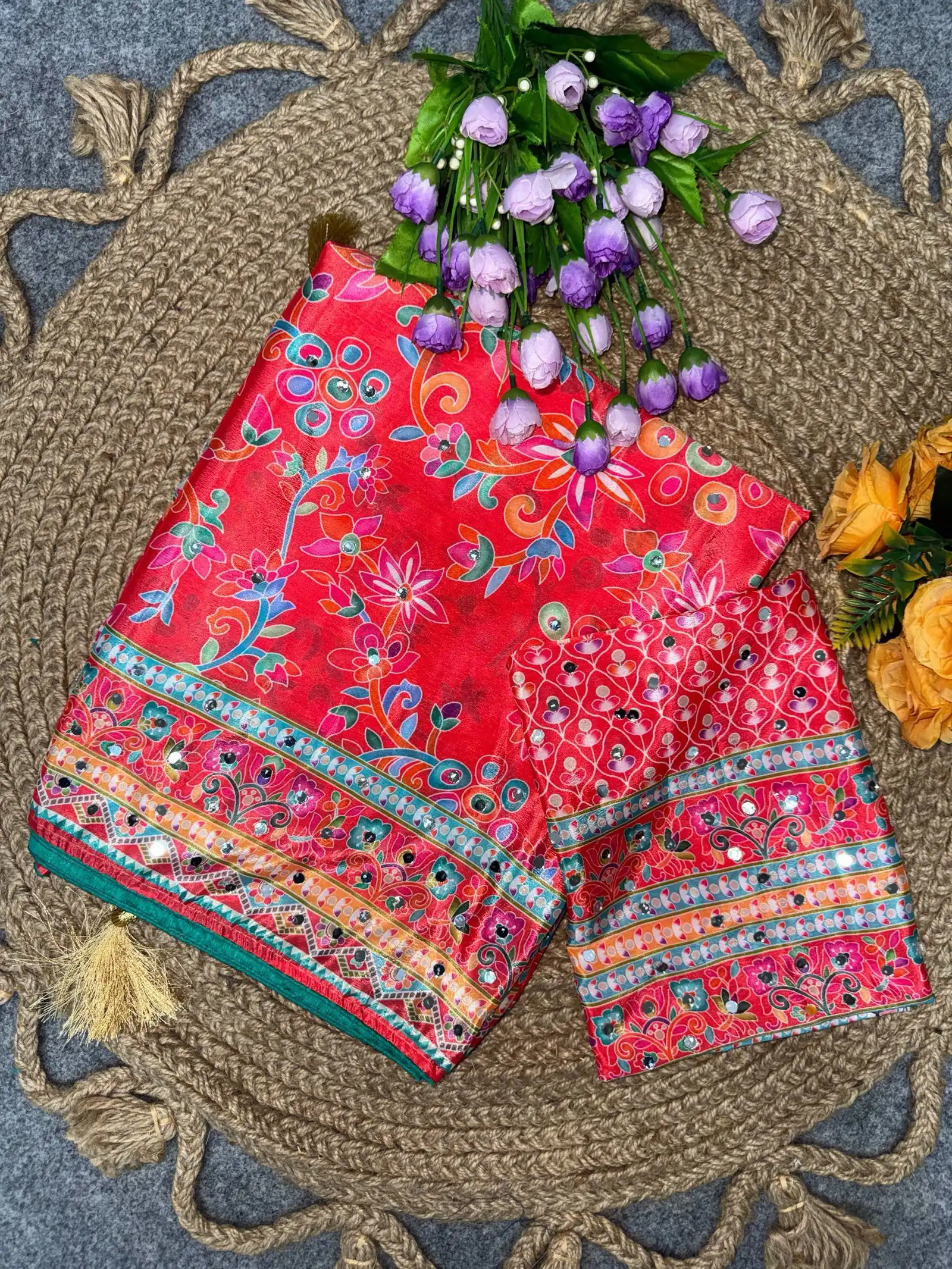 St D No 129 Chinon Silk Handworked Saree Collection