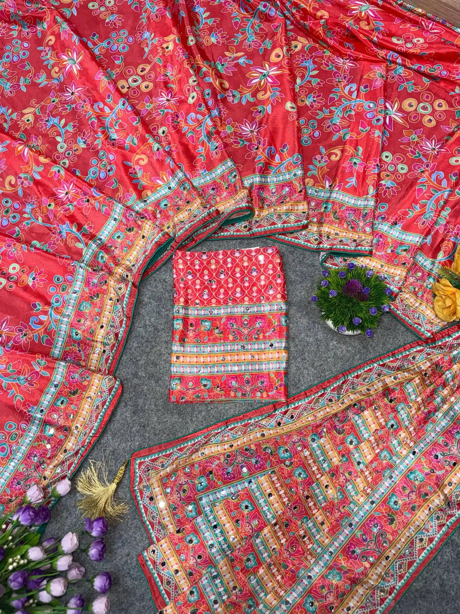 St D No 129 Chinon Silk Handworked Saree Collection