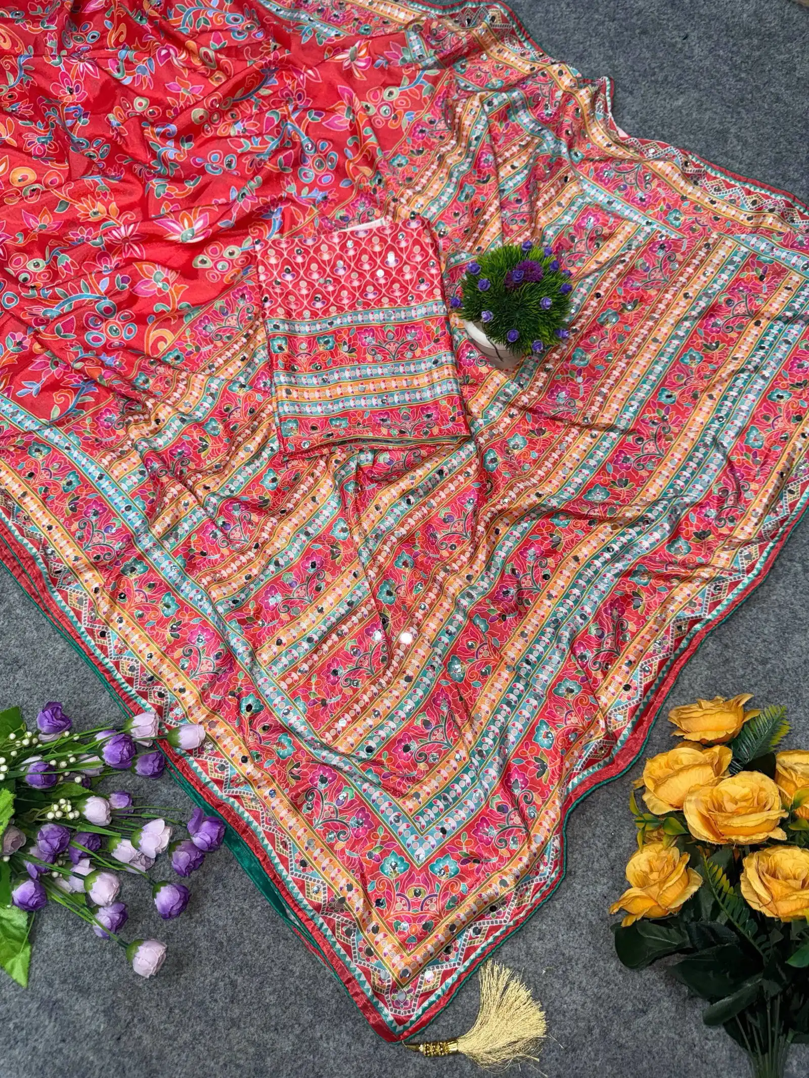 St D No 129 Chinon Silk Handworked Saree Collection