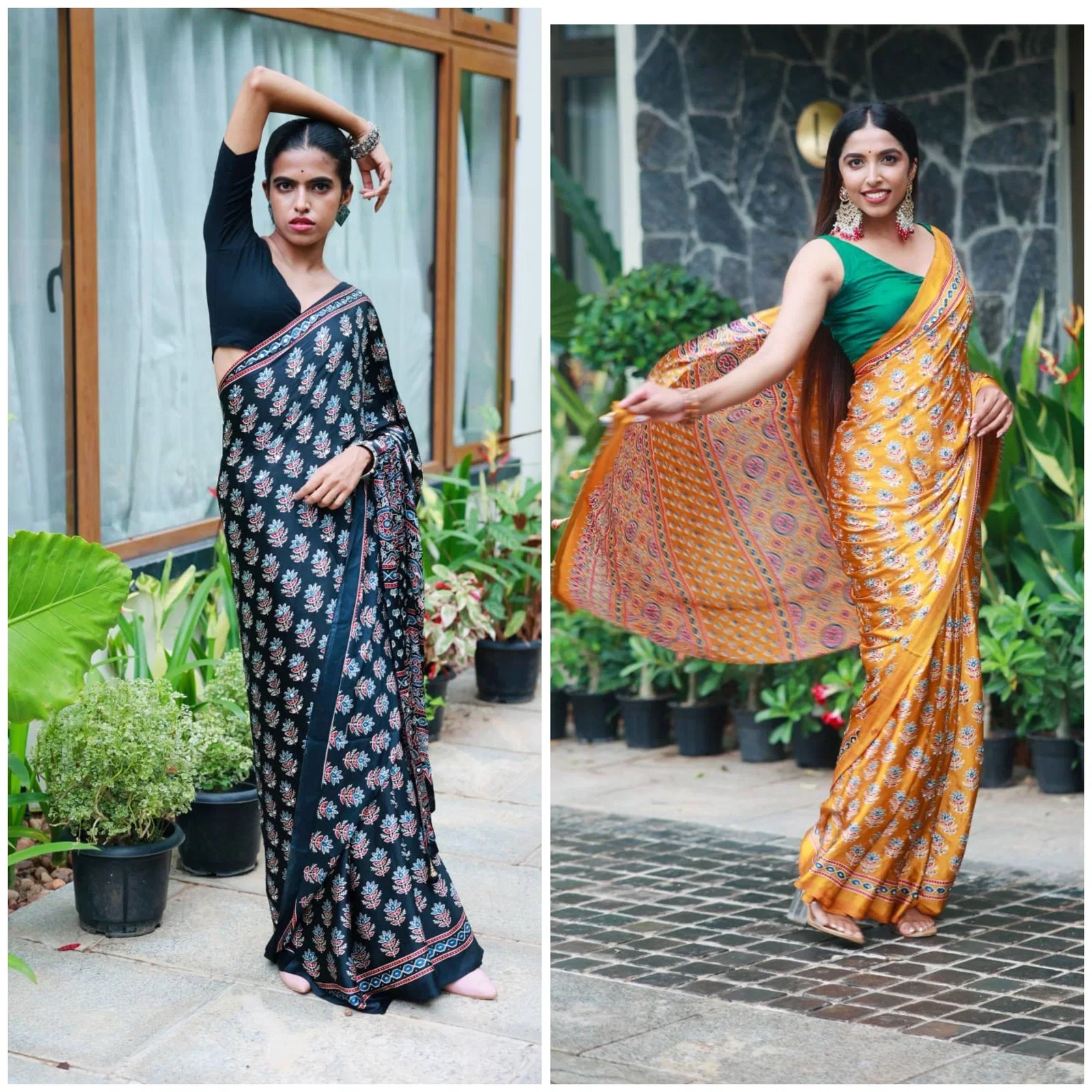 St D No 134 Heavy Crepe Silk Ajrakh Printed Saree Collection