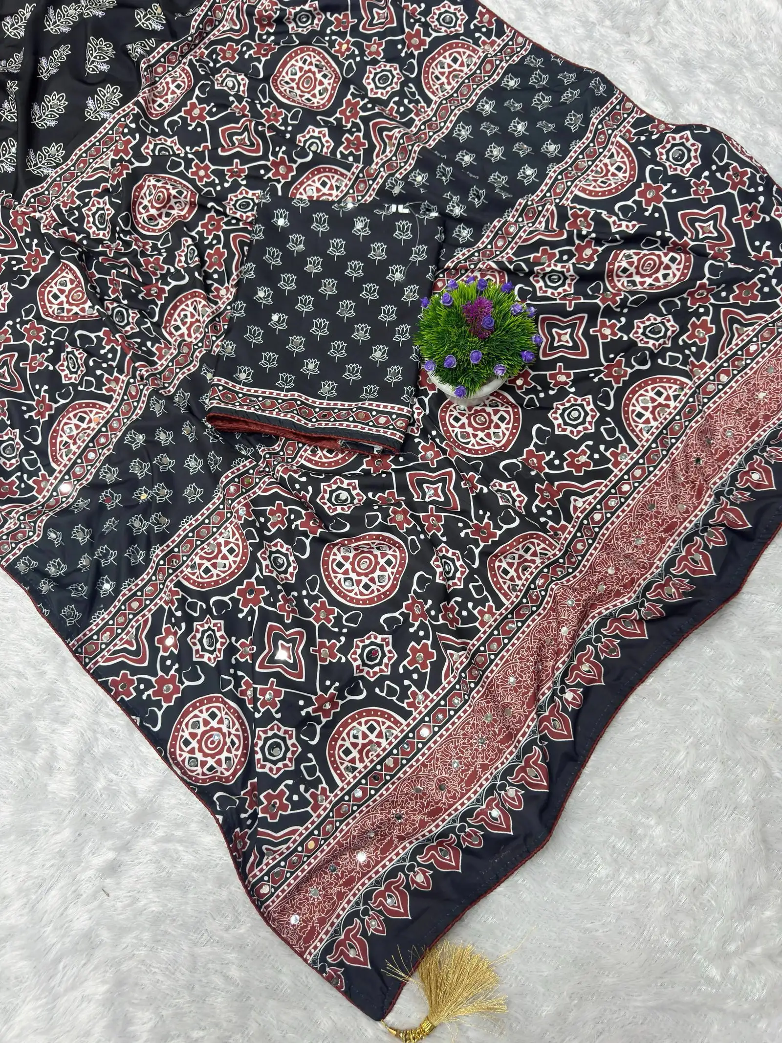 St D No 134 Heavy Crepe Silk Ajrakh Printed Saree Collection