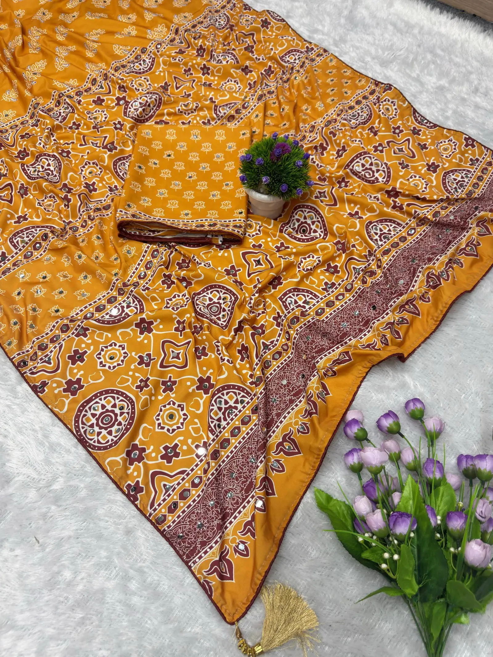 St D No 134 Heavy Crepe Silk Ajrakh Printed Saree Collection