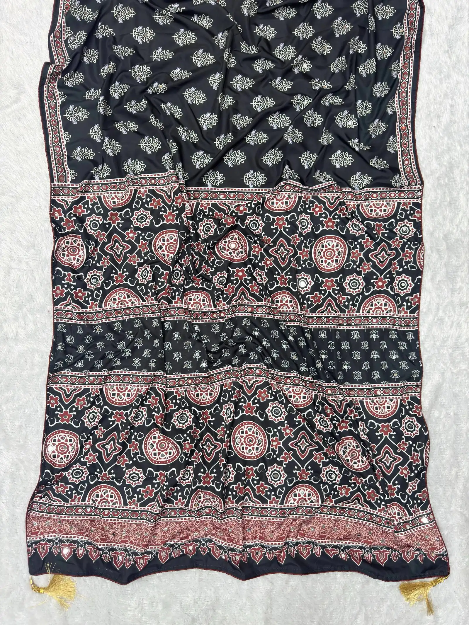 St D No 134 Heavy Crepe Silk Ajrakh Printed Saree Collection