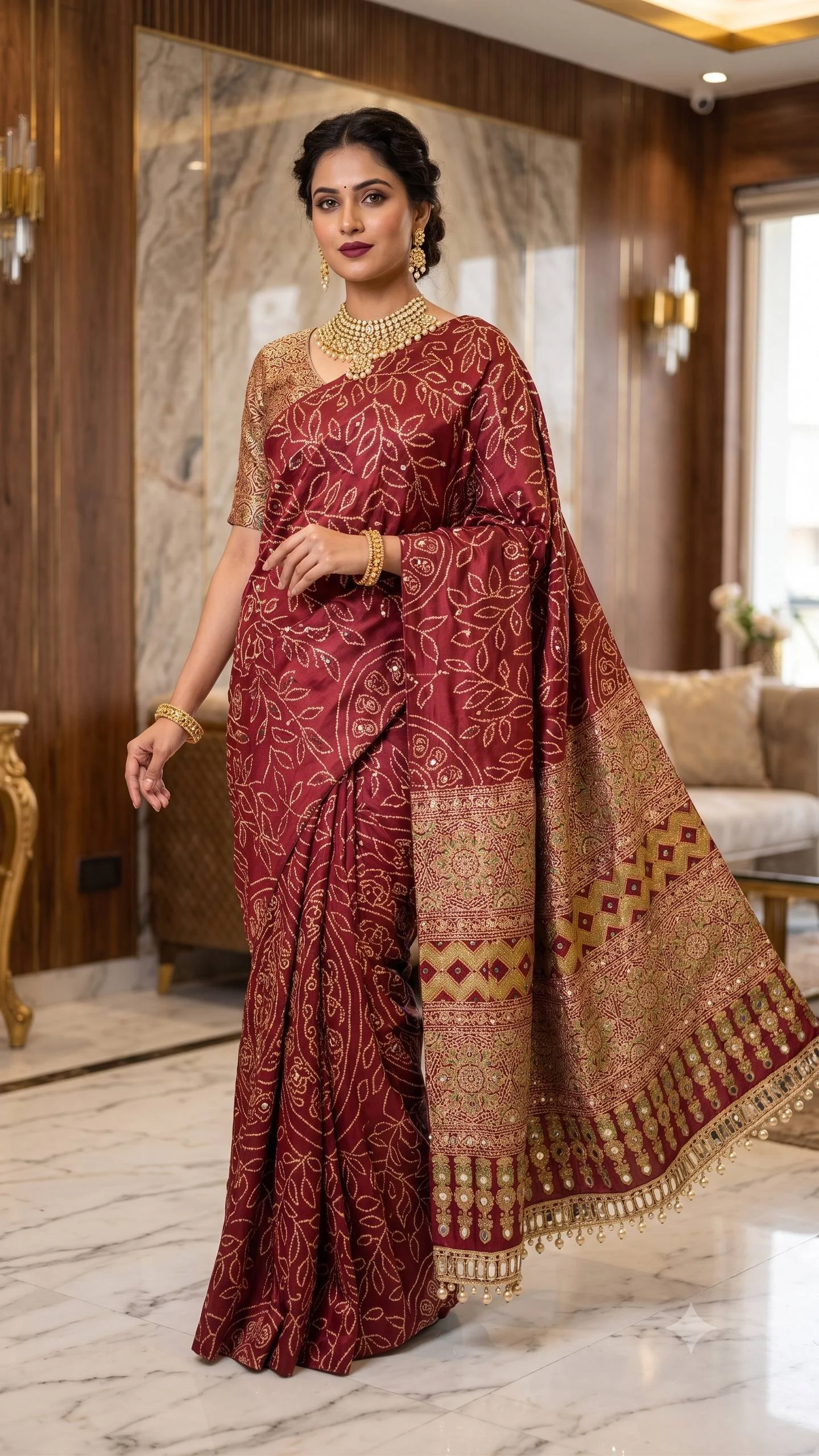 St D No 136 Pure Ajrakh Satin Viscose Silk Saree Collection
