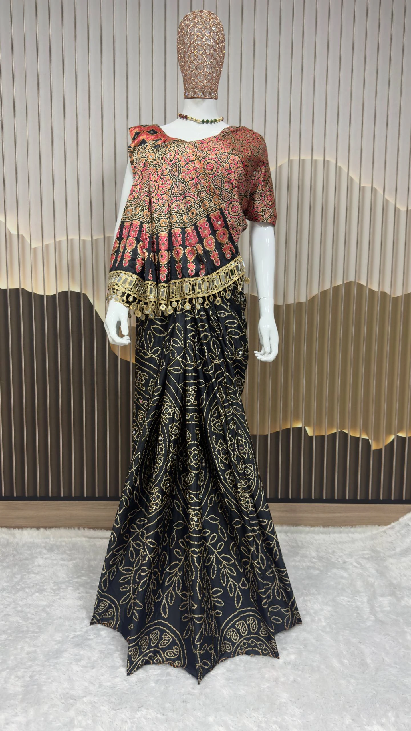 St D No 136 Pure Ajrakh Satin Viscose Silk Saree Collection