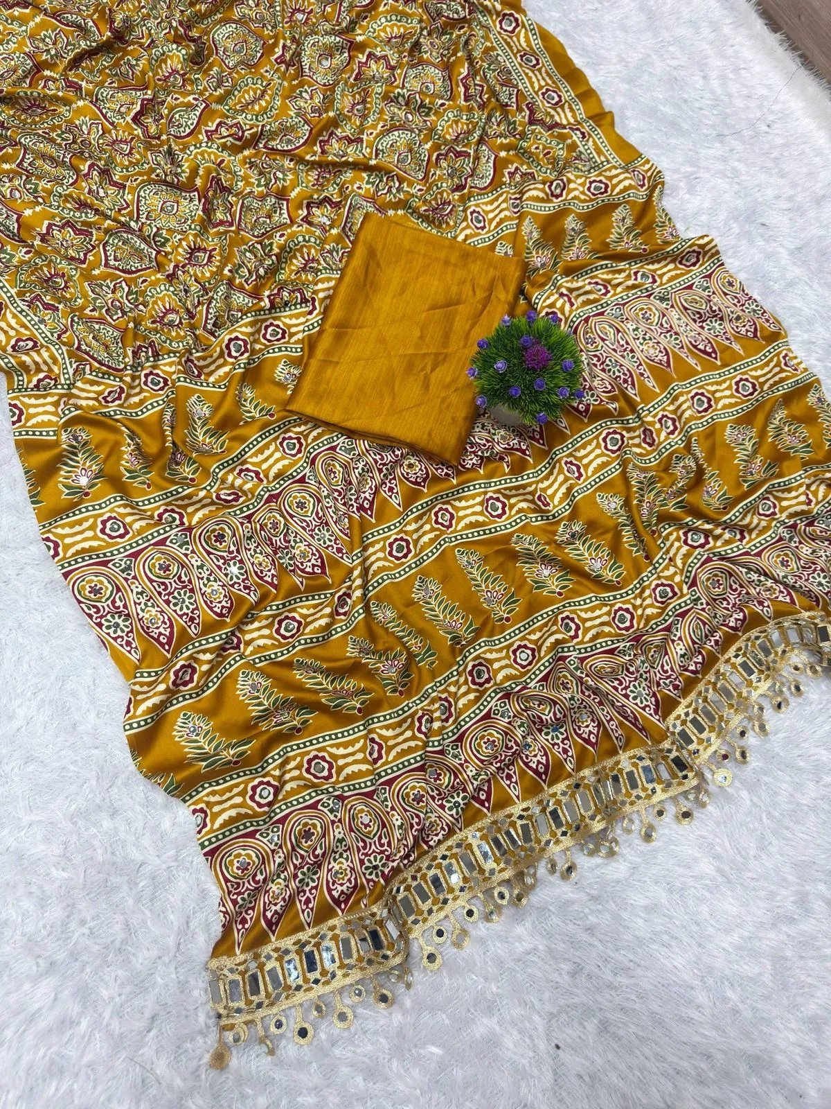 St D No 142 Satin Viscose Silk Pure Arjakh Printed Saree Collection