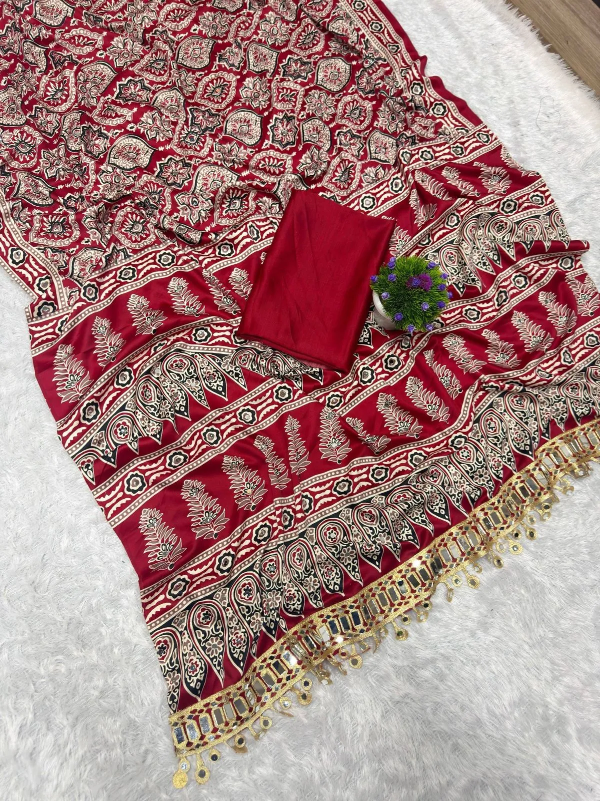 St D No 142 Satin Viscose Silk Pure Arjakh Printed Saree Collection