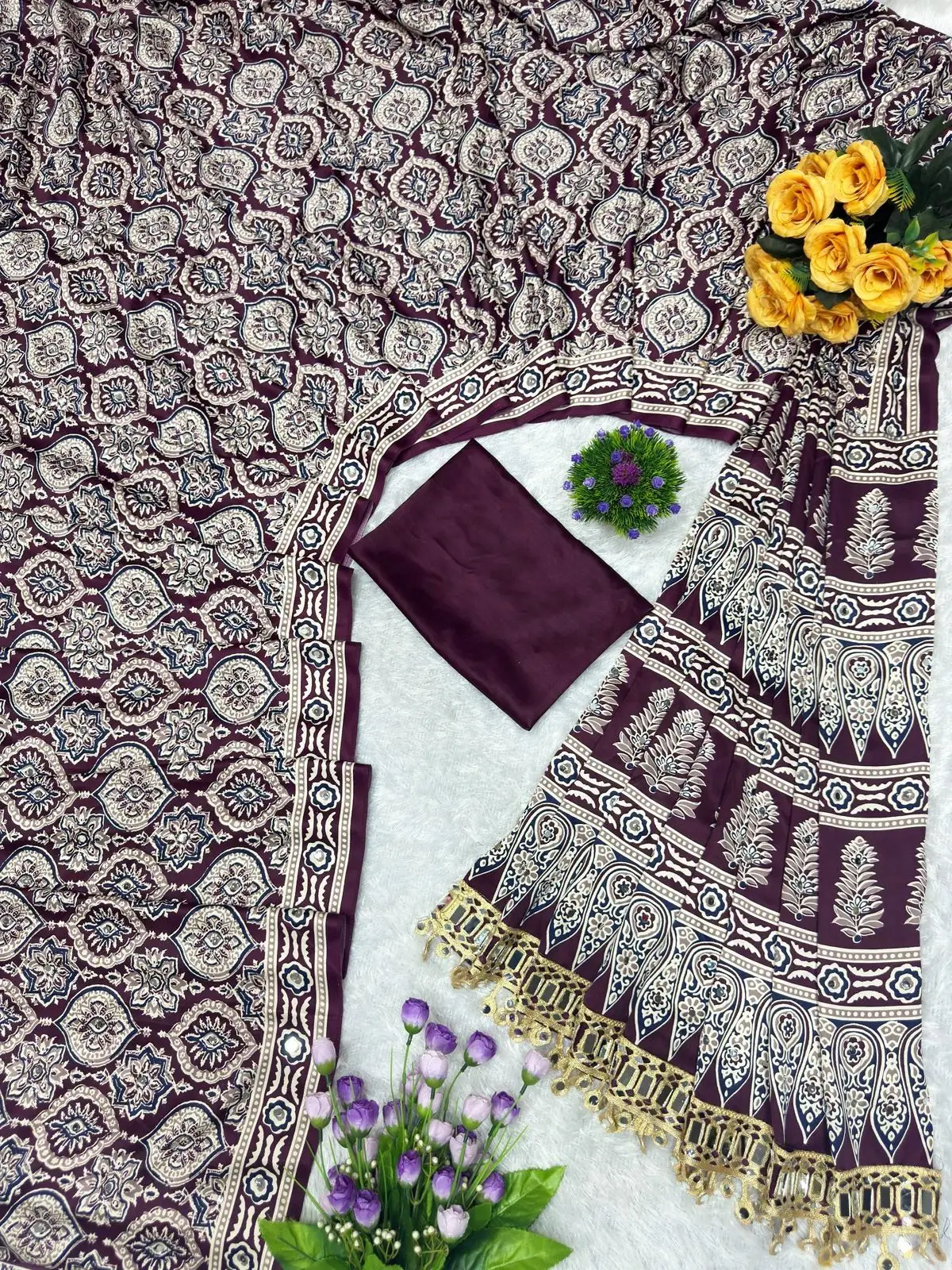 St D No 142 Satin Viscose Silk Pure Arjakh Printed Saree Collection