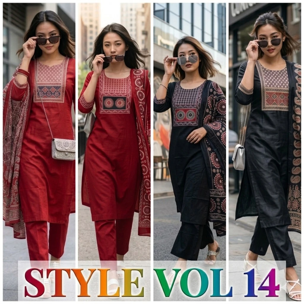 Style Vol 14 Cotton Dhabu Handwork Suit Set