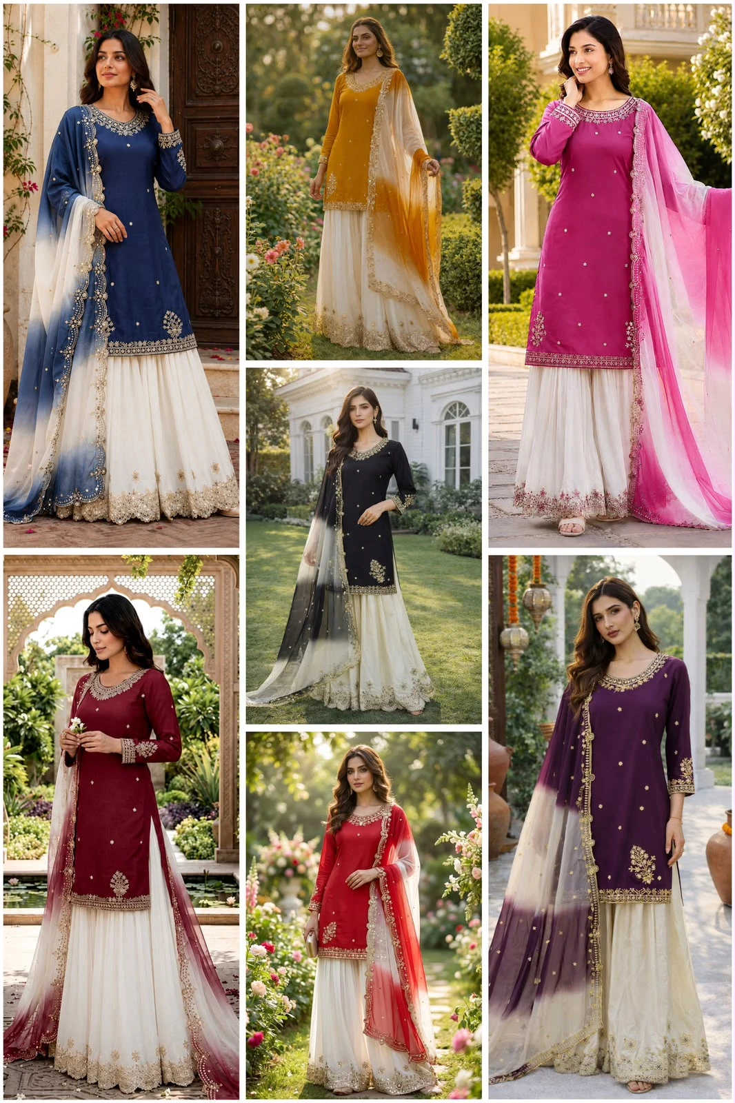Stylish French Crepe Palazzo Set with Organza Dupatta