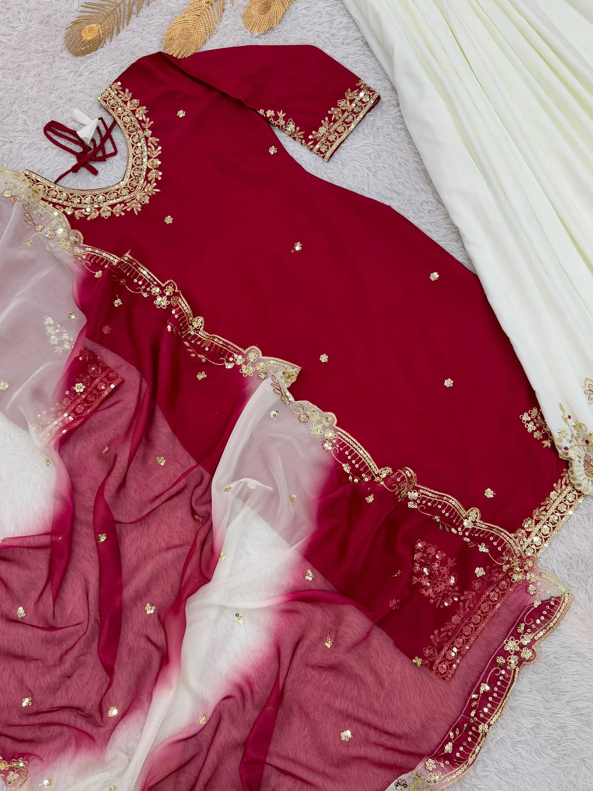 Stylish French Crepe Palazzo Set with Organza Dupatta