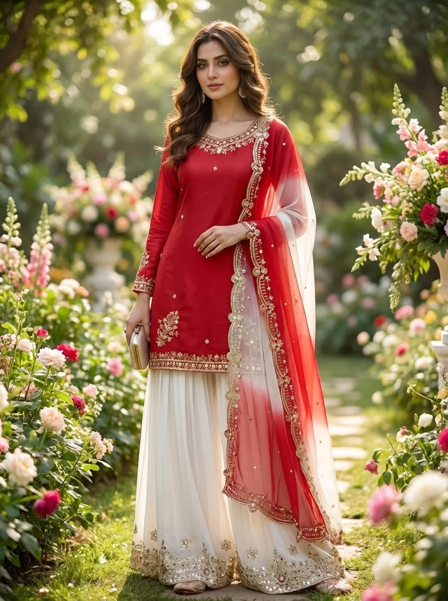 Stylish French Crepe Palazzo Set with Organza Dupatta