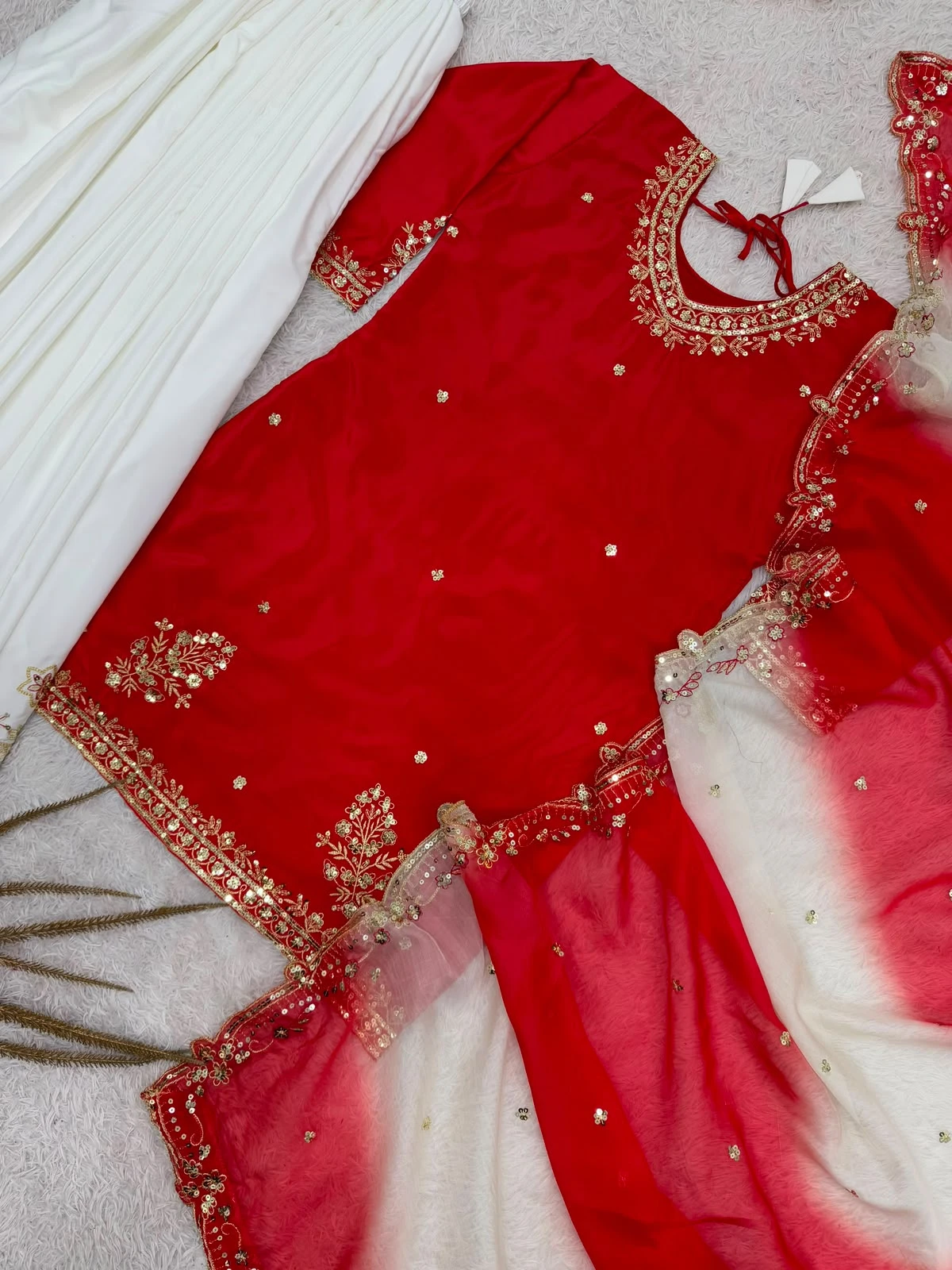 Stylish French Crepe Palazzo Set with Organza Dupatta