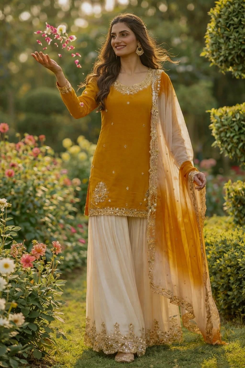 Stylish French Crepe Palazzo Set with Organza Dupatta