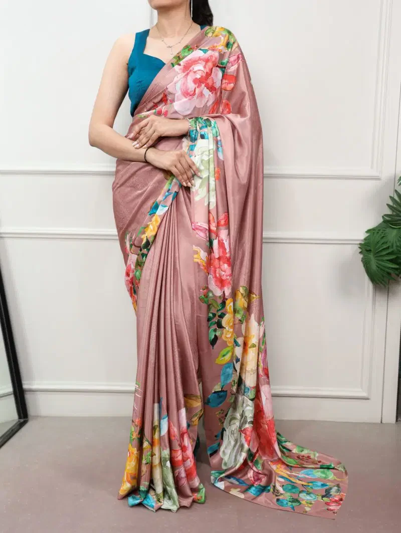 Taraa L 7053 Satin Silk Floral Printed Saree Collection