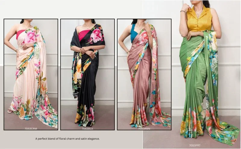 Taraa L 7053 Satin Silk Floral Printed Saree Collection