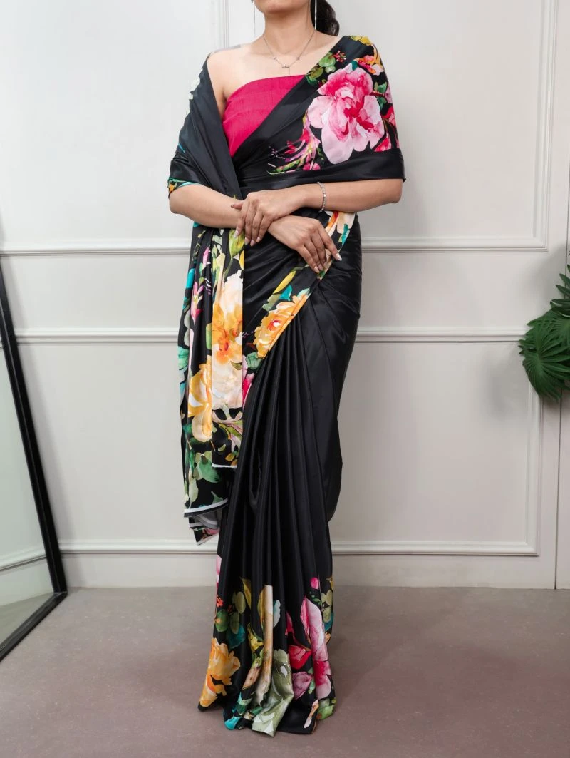 Taraa L 7053 Satin Silk Floral Printed Saree Collection