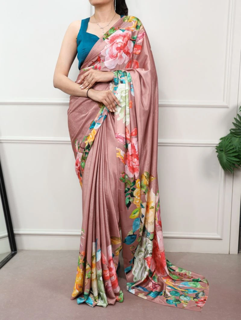Taraa L 7053 Satin Silk Floral Printed Saree Collection