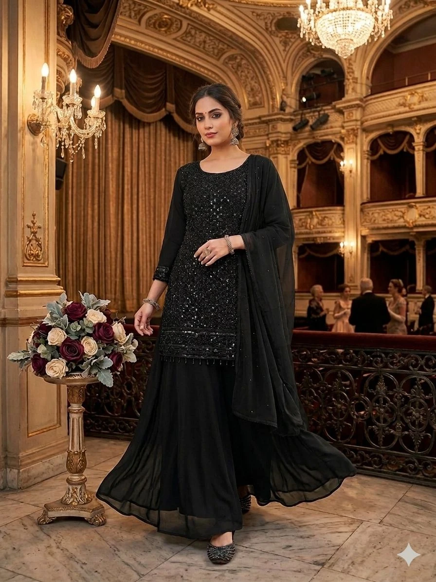 Vinayak Enterprise Designer Embroidered Kurti Palazzo Dupatta Collection