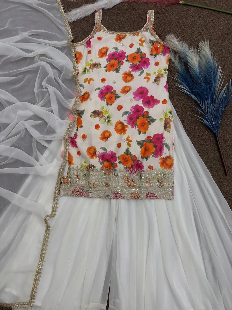 Vinayak Enterprise Designer Embroidered Top Palazzo Dupatta Collection