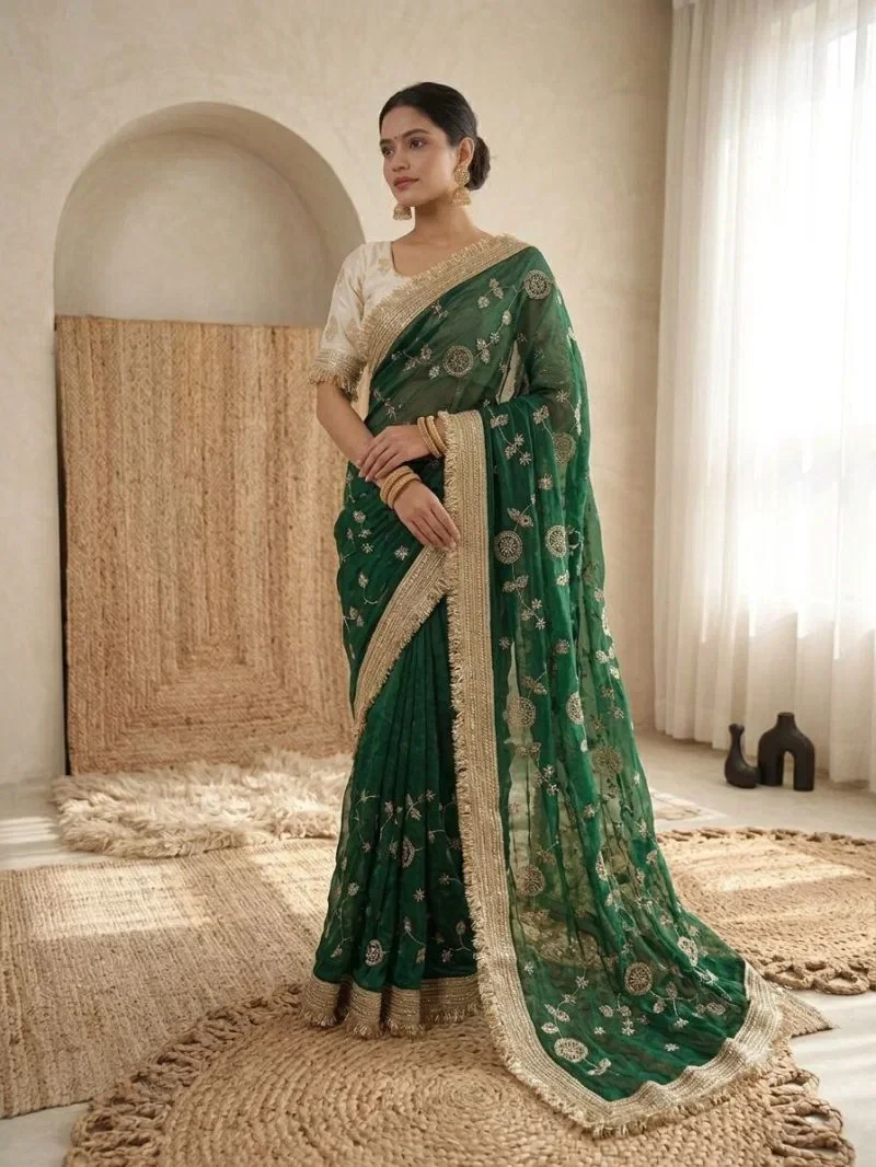 Vt 879 T Fandy Satin Beads Embroidery Worked Saree Collection