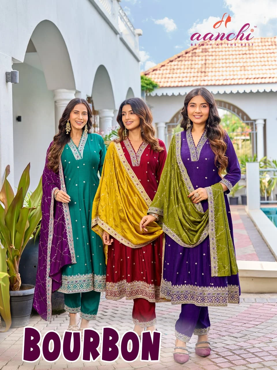 AANCHI Bourbon Vichitra Silk Suit Set