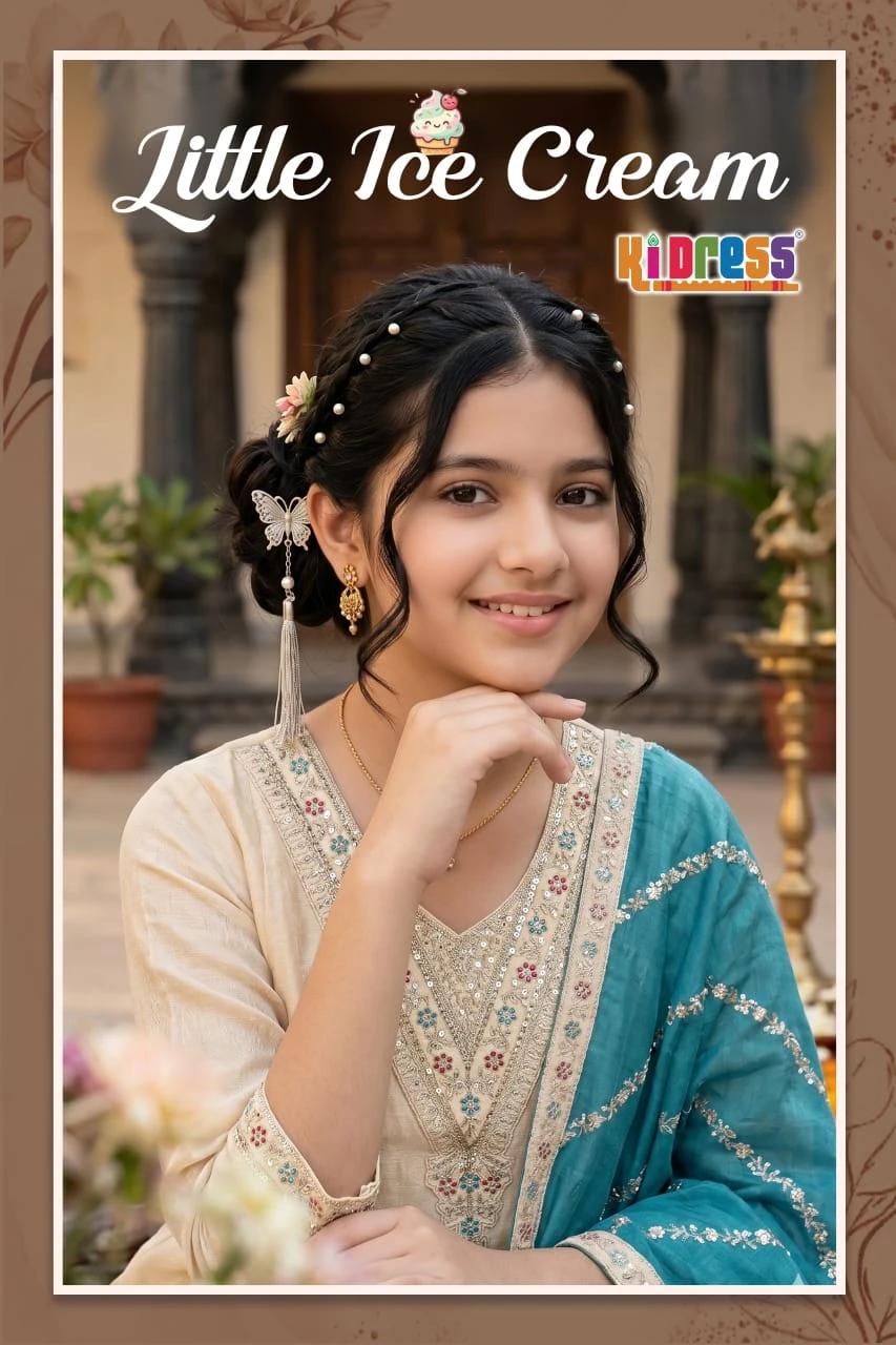 AANCHI Little Ice Cream Vichitra Silk Suit Set