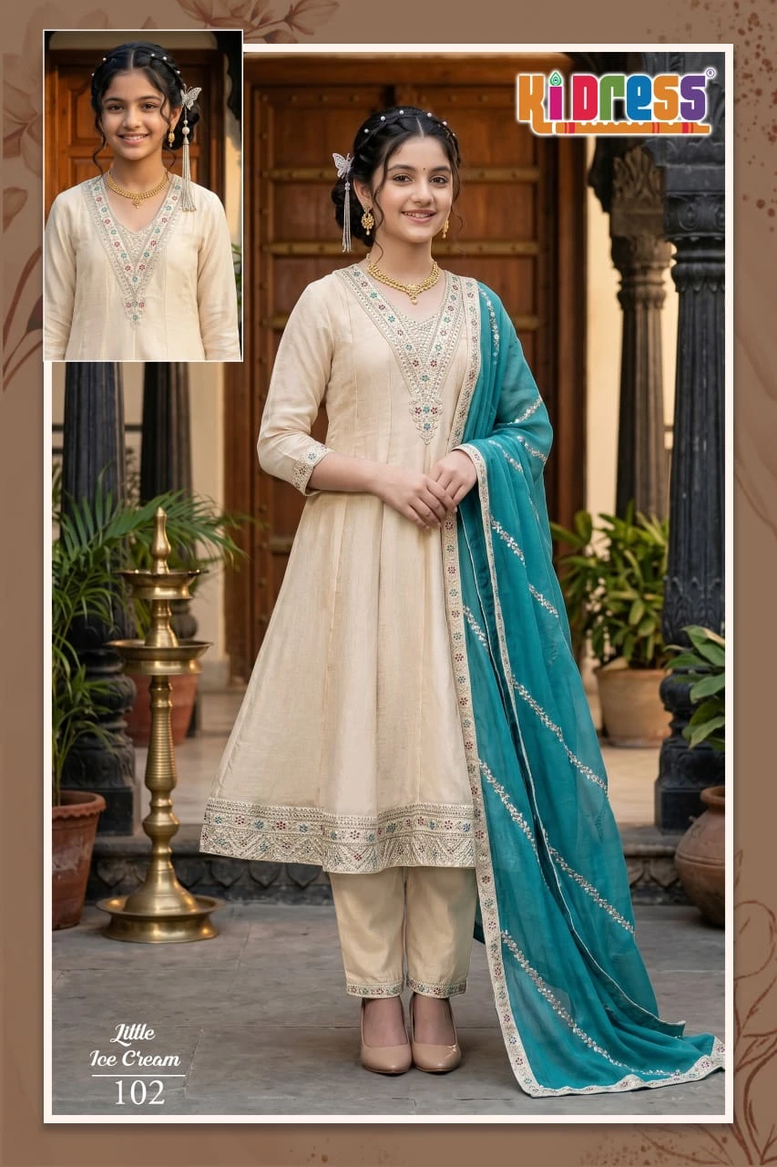 AANCHI Little Ice Cream Vichitra Silk Suit Set