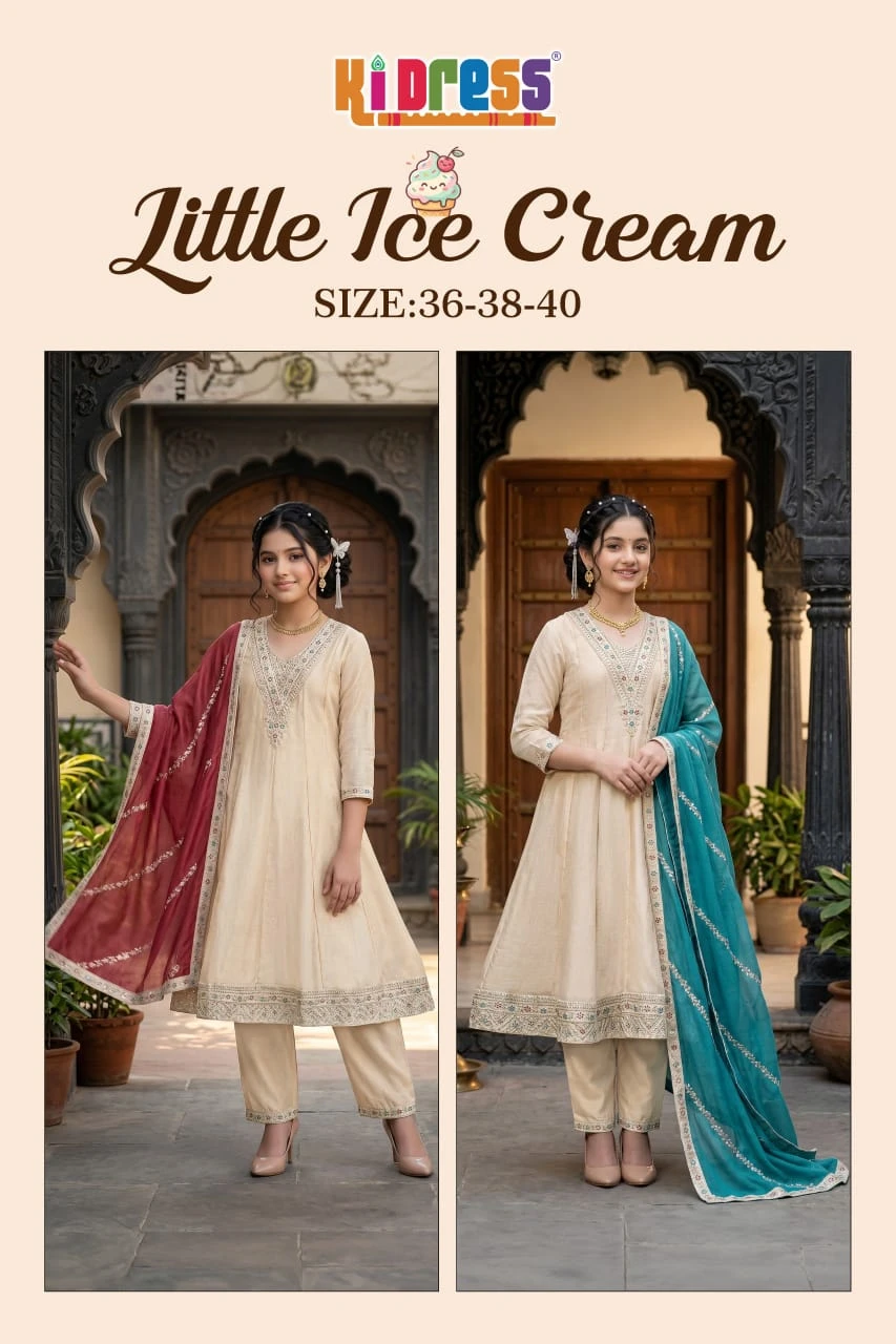 AANCHI Little Ice Cream Vichitra Silk Suit Set