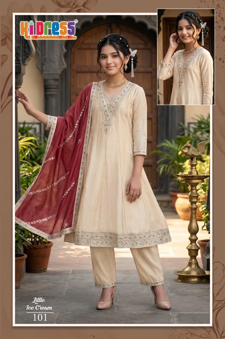 AANCHI Little Ice Cream Vichitra Silk Suit Set